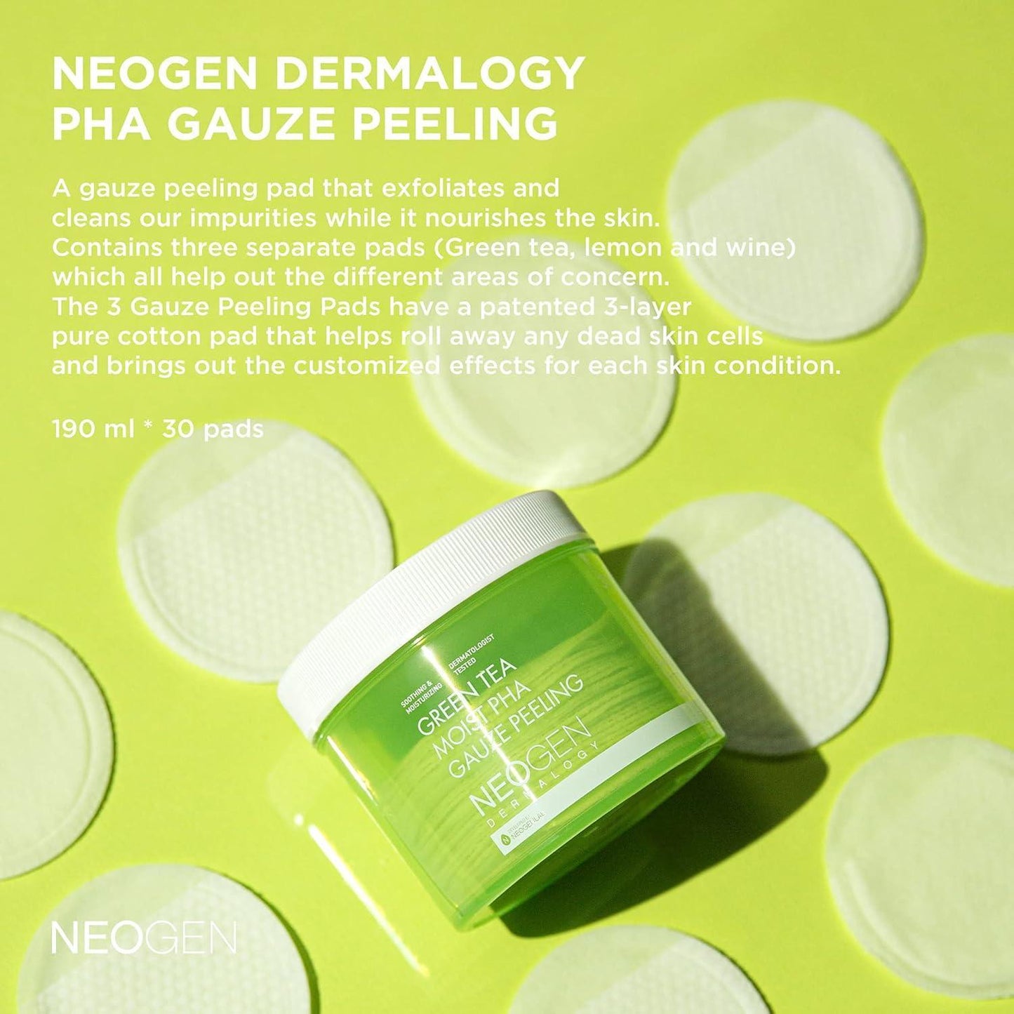 [NeoGen] Green Tea Moist PHA Gauze Peeling 30 Pad